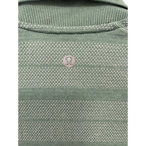 Lululemon Polo Shirt men's Large Green Striped Short Sleeve Stretchy Logo - Picture 4 of 5